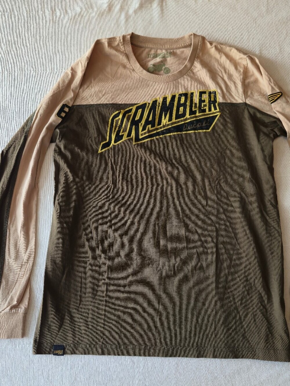 Ducati Scrambler Long Sleeve T-Shirt in Beige and Olive Medium